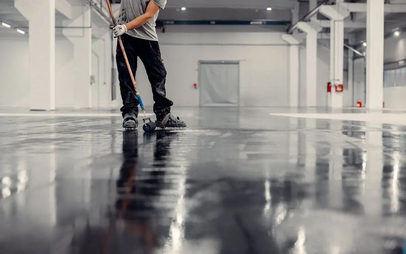 Glossy coated shop floor